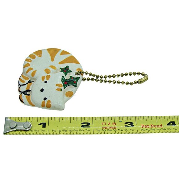 Ceramic Tabby Cat Hanging Christmas Ornament/Keychain Yellow White Green Decor - Picture 9 of 9